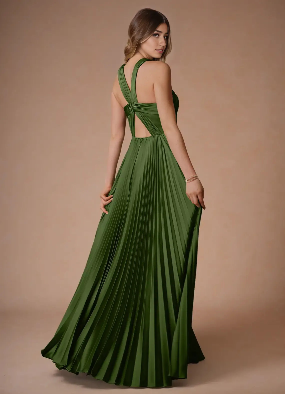 Vestido Weitese con hombros descubiertos, cuello halter, elegante, largo, para fiesta, moderno, de satén, corte A, plisado, para noche.